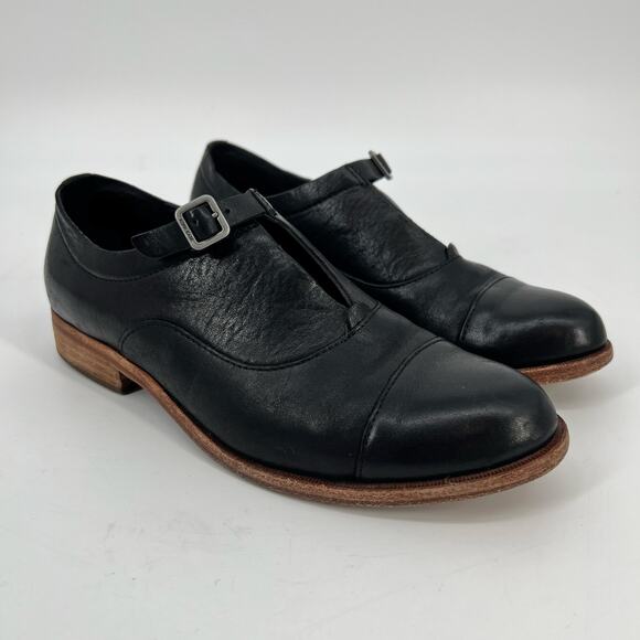 Kork Ease Nesida Oxford Cap Toe Womens 7.5 M Black Leather Buckle Strap Loafer - Picture 1 of 11